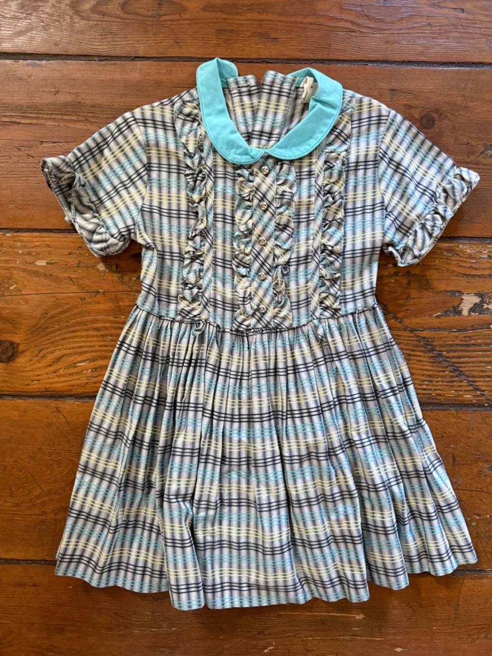 VTG Cinderella Blue and Aqua Plaid Babydoll Dress